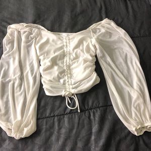 White long sleeve mesh crop top